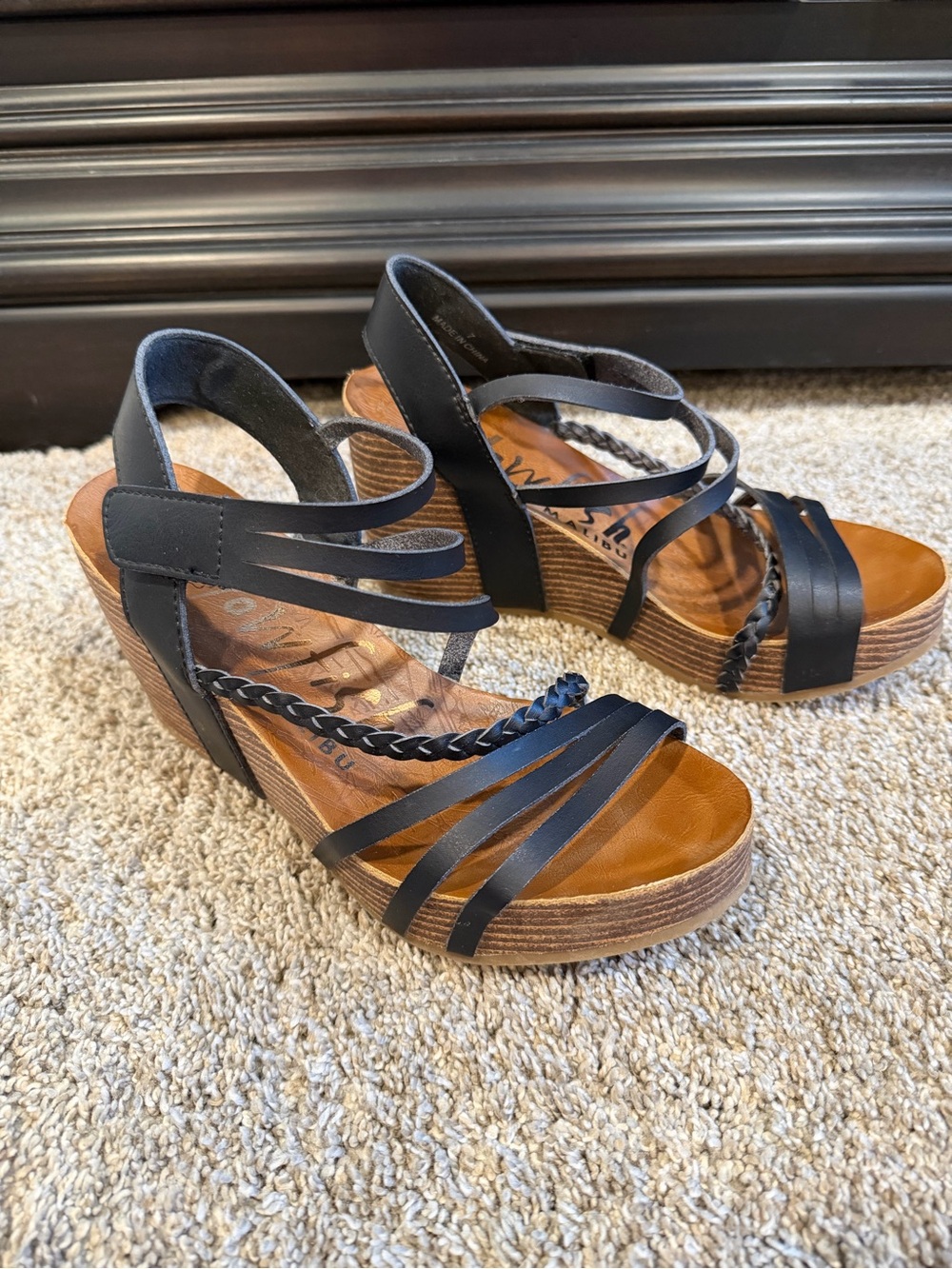 Blowfish Malibu Black Strappy Wedge Sandal